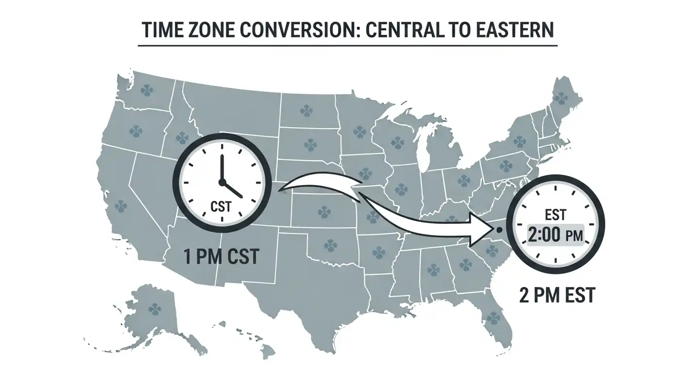 1 PM Central to Eastern