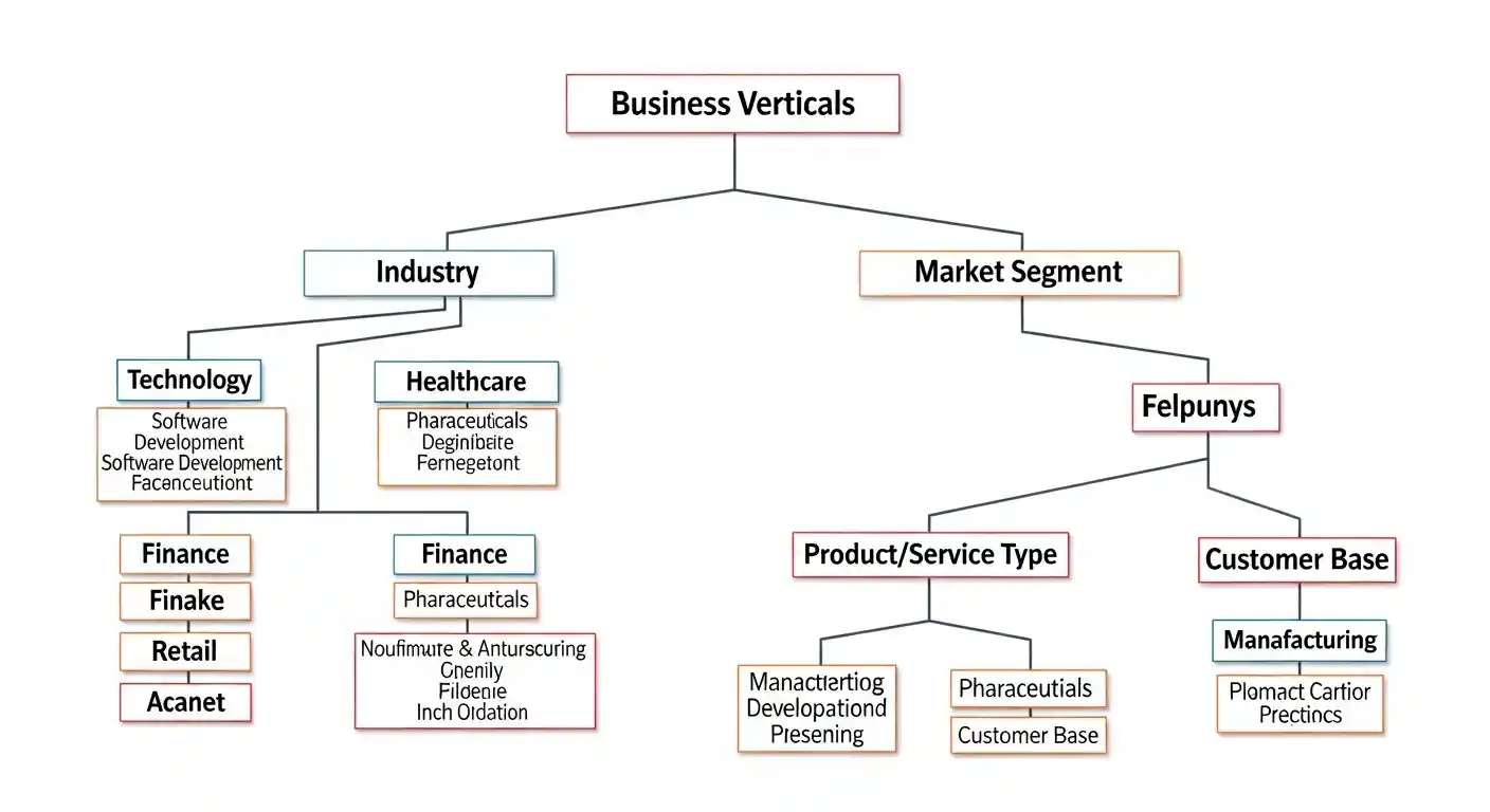 Diagram showing business vertical classification categories in a hierarchical chart