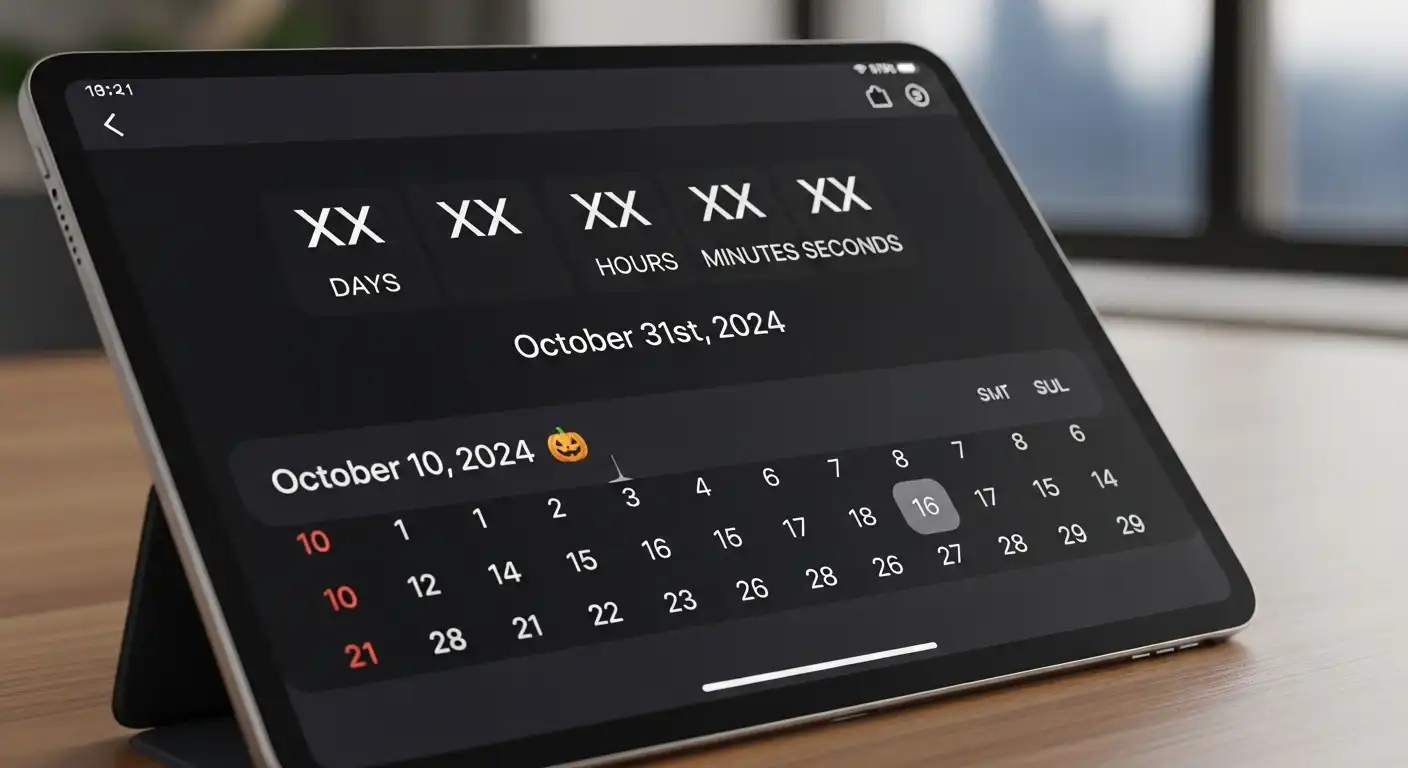 A digital calendar showing the countdown to October 31st.