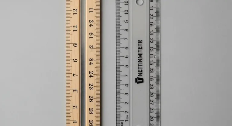Side-by-side comparison of a ruler with inches and centimeters.