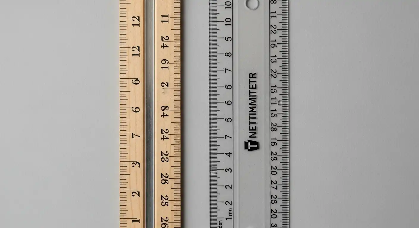 Side-by-side comparison of a ruler with inches and centimeters.