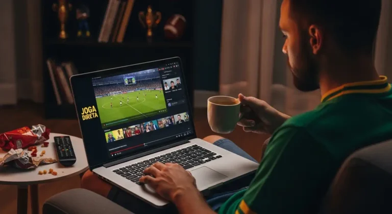 football fan watching joga directa live stream on laptop